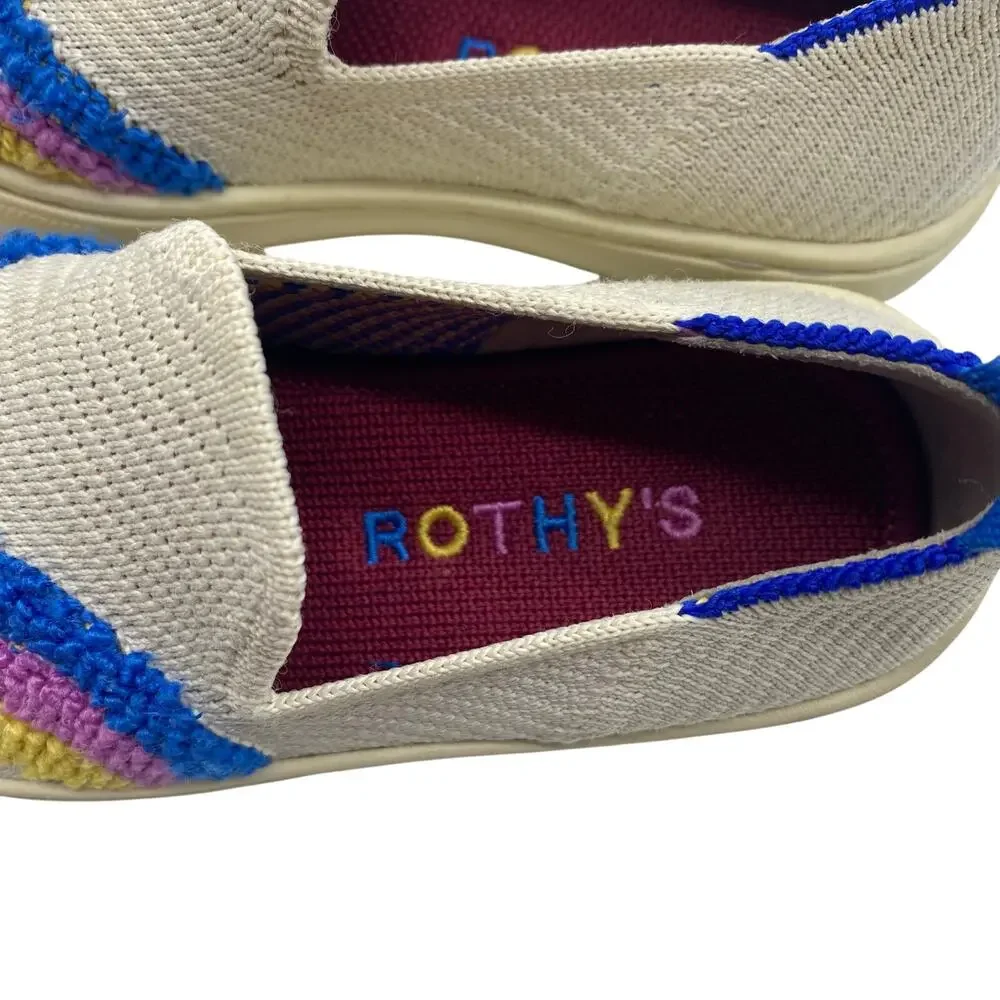 Rothy's Terry Swirl Rainbow Slip-On White Multicolor Sneakers Comfort Kids 11
